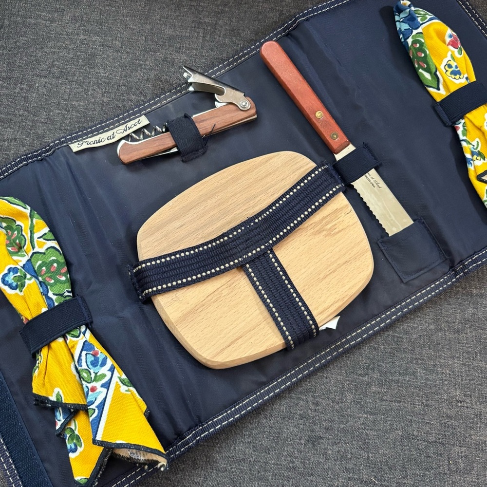 Picnic At Ascot Mini Picnic Set Wine & Cheese Service Set Dark Blue Yellow